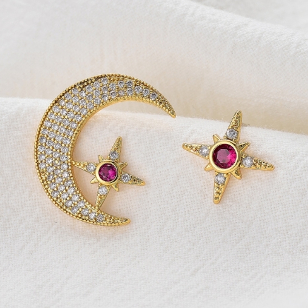 Star and moon stud earrings